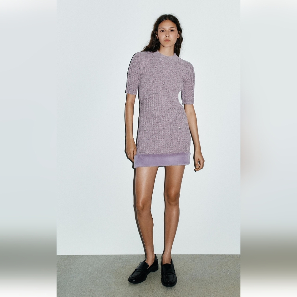 ZARA PURPLE FAUX FUR TRIM SHORT DRESS 💜💜💜